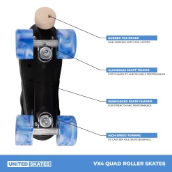 United Skates VX4 Elite Quad Roller Skates - Marble Blue/White -Professional Skate Shop USK 622 VX4 QSK COM MBW S09 5516